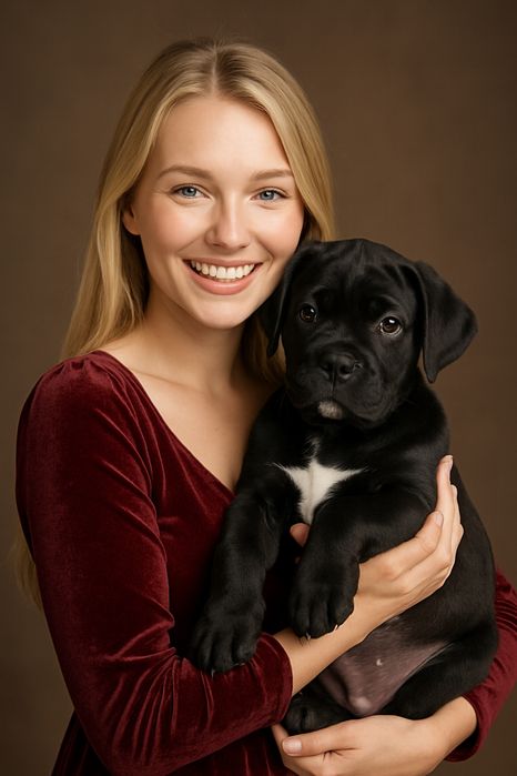 Чорний щенок кане корсо Бадлбі, чистокровний, 1,5 місяця