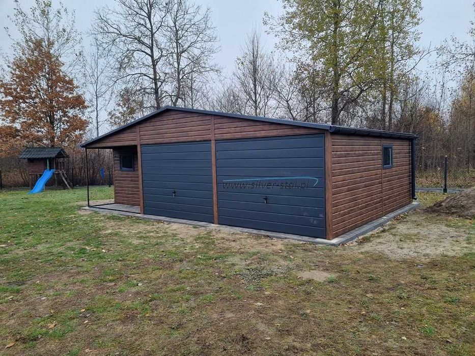 Garaż blaszany drewnopodobny z wnęką 9x6 9x7 9x5