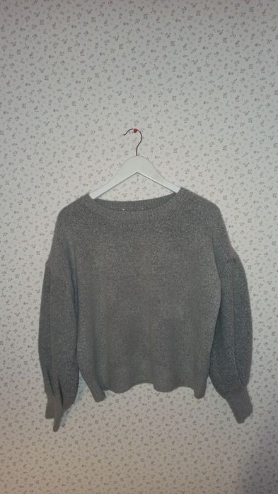 Sweter 40 szary bufiaste szerokie rękawy