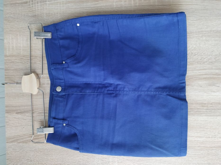 Niebieska mini spódniczka, dopasowana 36, h&m