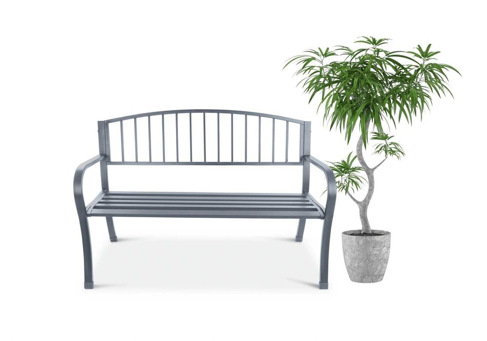 Solidna ławka ogrodowa z oparciem taras balkon metalowa konstrukcja