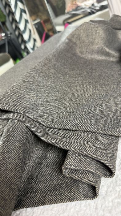 OKAZJA! Tkanina wełniana, jodełka, brąz, na metry, kupon