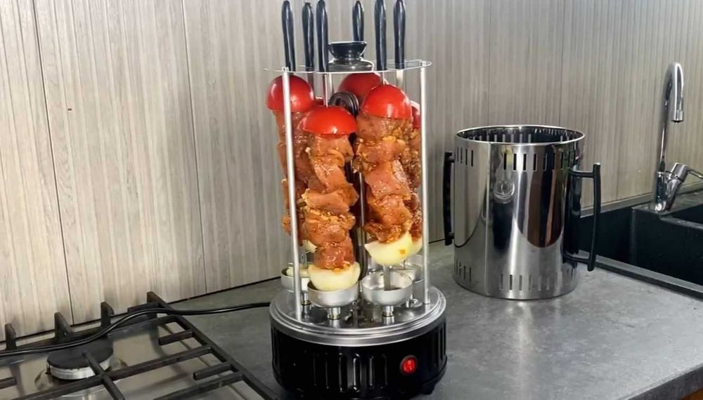 Шашлычница электрическая нержавейка вертикальная с набором шампуров