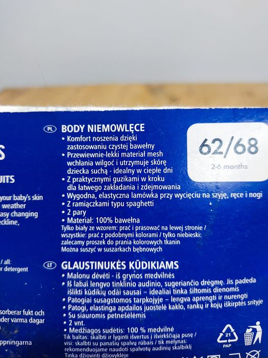 Body niemowlęce 62/68 na ramiączkach