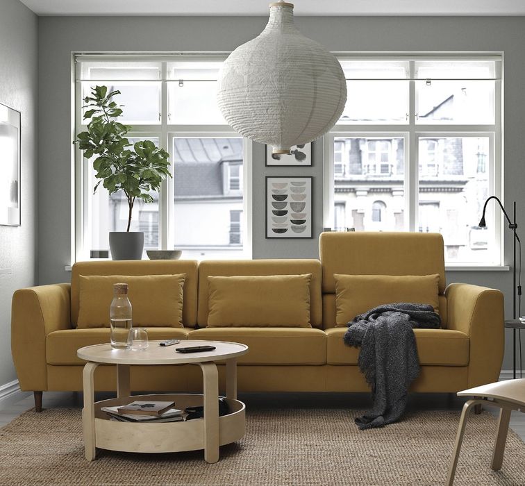 Sofá 3 lugares , Hakebo castanho amarelado - IKEA