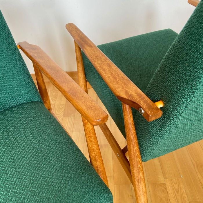 Oryginał Fotel lisek PRL klasyczny zieleń butelkowa olcha Henryk Lis 6