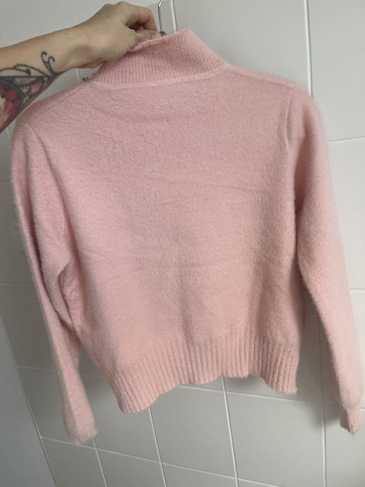 Różowy sweter alpaka z perelkami i cyrkoniami nowy