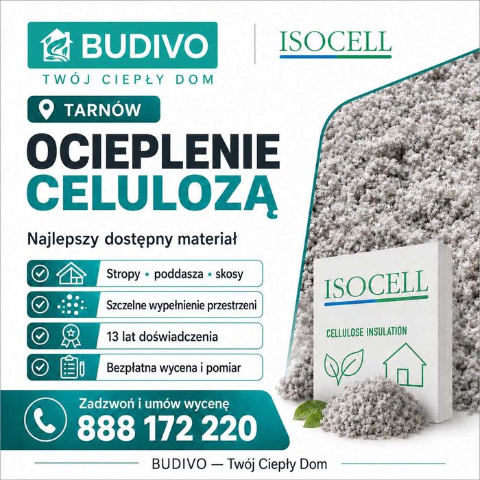 Tarnów – Profesjonalne ocieplenie celulozą ISOCELL | BUDIVO