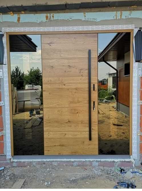 ++ Drzwi Zewnętrzne Wejściowe Drewniane CZYSTE POWIETRZE + GRATIS ++