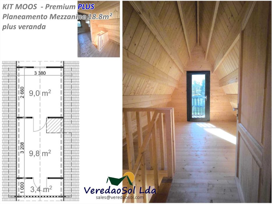 Casa madeira KIT MOOS T2 / Gizeh3 52m² - Telhado 97 m² - Pré fabricada