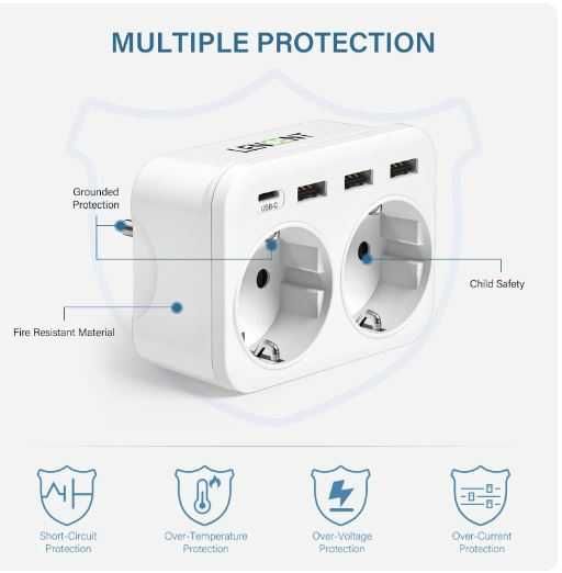 Tomada de parede dupla com USB e USB Type-C