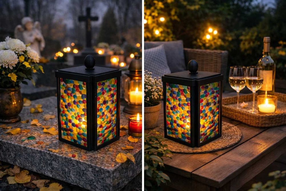 Lampion 3D Znicz unikatowy witraż świetlny żywica
