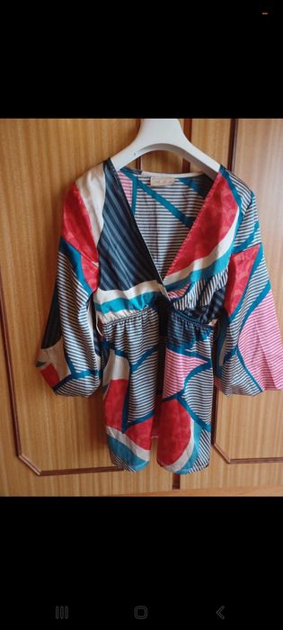 Túnica multicolor,mangas 3/4 em balão,Blanco,Tamanho S,como nova