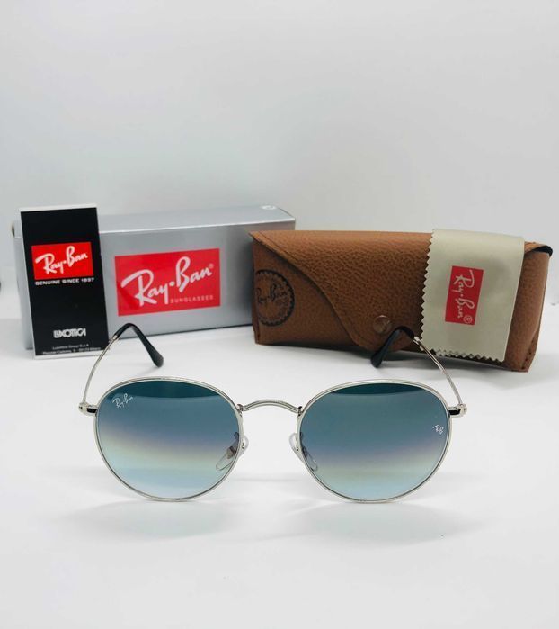 Круглые очки Ray Ban Round Metal 3447 Silver-Blue Gradient 54мм стекло