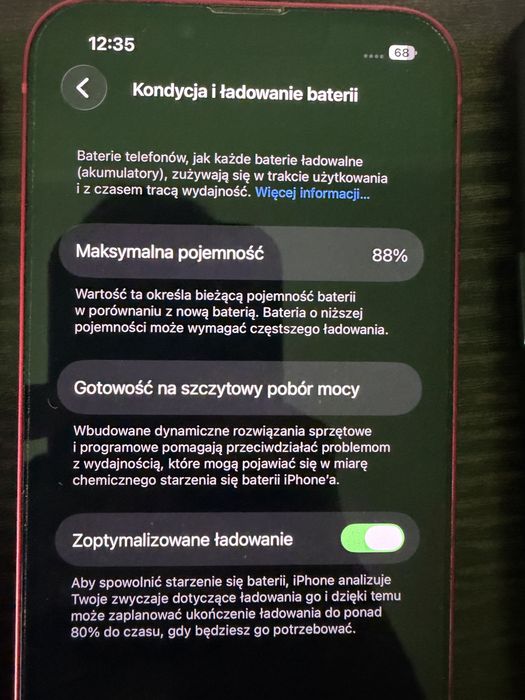 iPhone 13, 128GB, CZERWONY, 88% Kondycja baterii, Oryginalny Kabel, 2 Etui