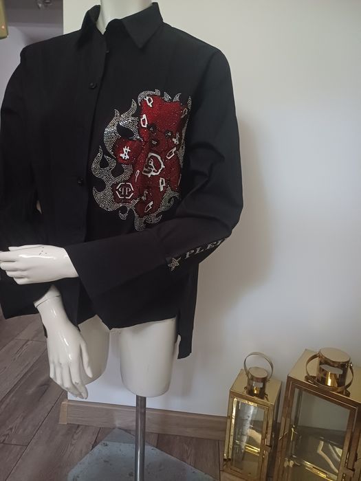 Przepiękna koszula Czarna z ozdobnymi misiem z cyrkoniami