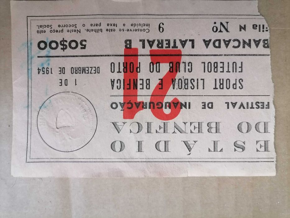 Bilhete e Moldura Equipa do Benfica INAUGURAÇÃO Estádio da Luz 1954