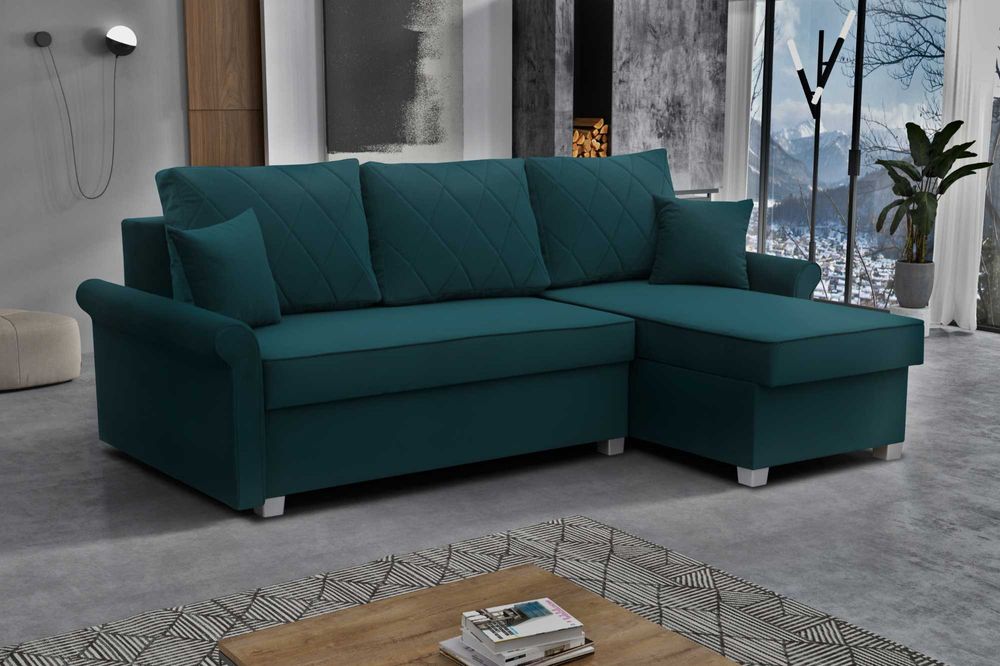 Pikowany narożnik z funkcją spania CLEO - 2 pojemniki na pościel!