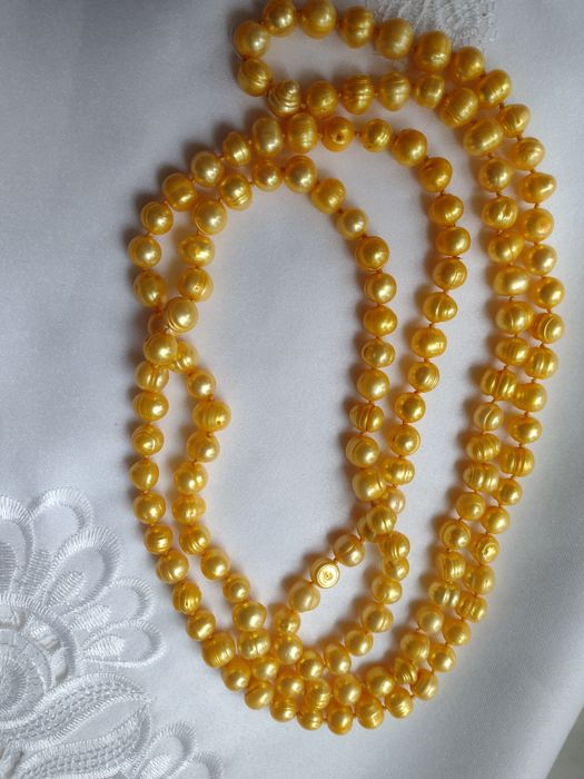 naszyjnik 120cm perły perełki żółte