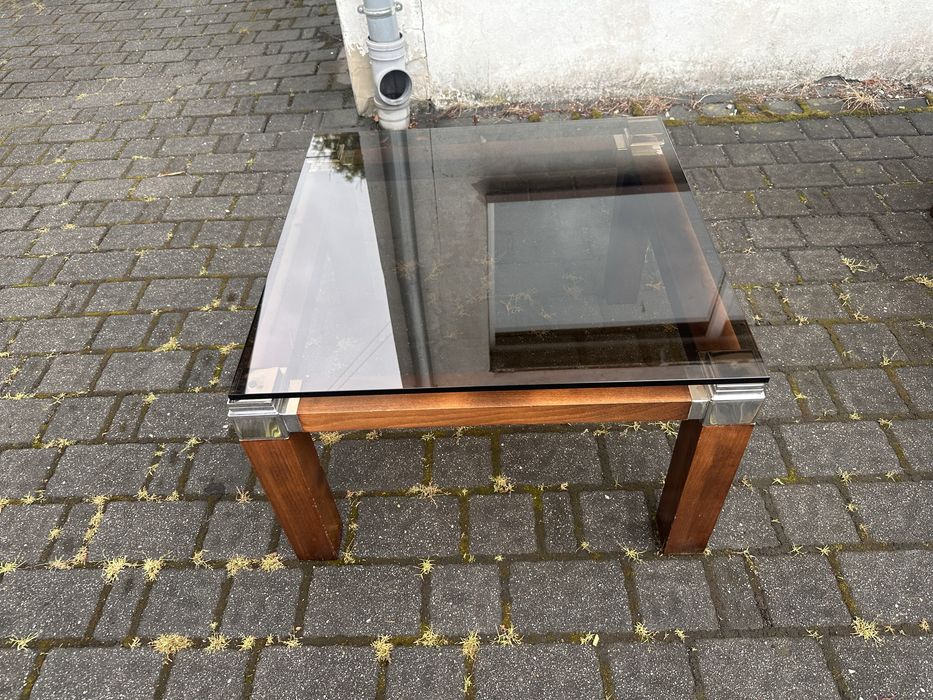 Stolik kawowy ze szklanym blatem mid century w stylu Pierre Vandel