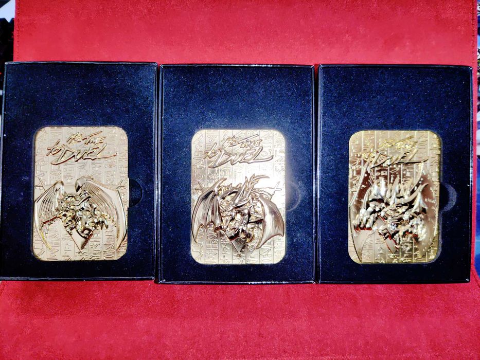 yu gi oh 24 karat gold plated egyptian gods Obelisk, Slifer, Ra