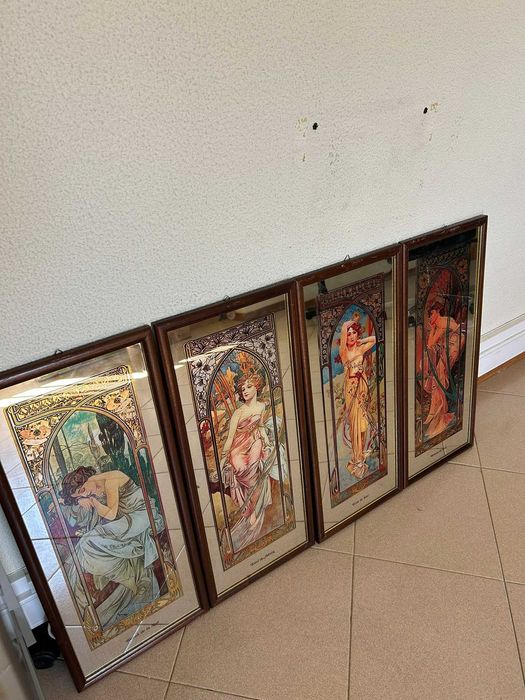 Quadros Espelho "Os Momentos do Dia" – Alphonse Mucha (Anos 70)