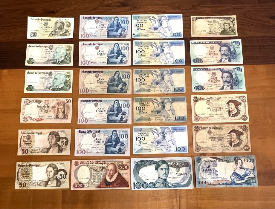 Lote de 24 Notas Escudos de Portugal (1964-1988)