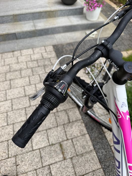 Rower młodzieżowy ALPINA eco lm10 biały z różowymi akcentami, 26-calowe koła