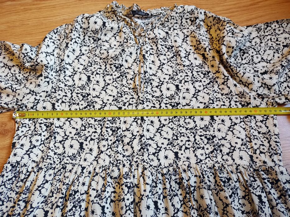 Sukienka zara boho loose L biała czarna kwiaty