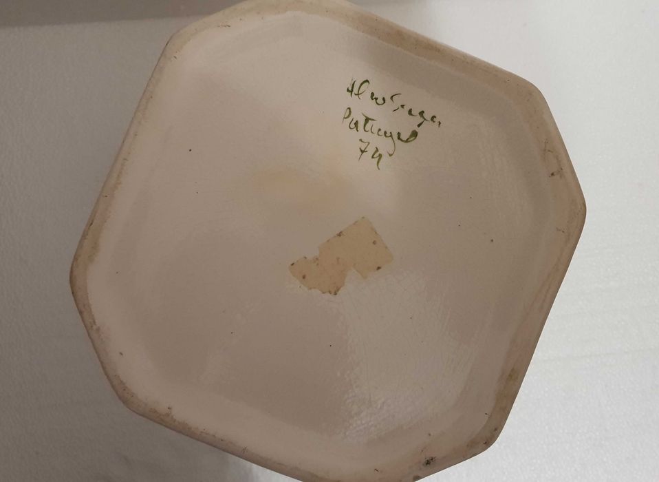 Vaso de loiça crackled de Alcobaça, pintado à mão, 25cm, Anos 90