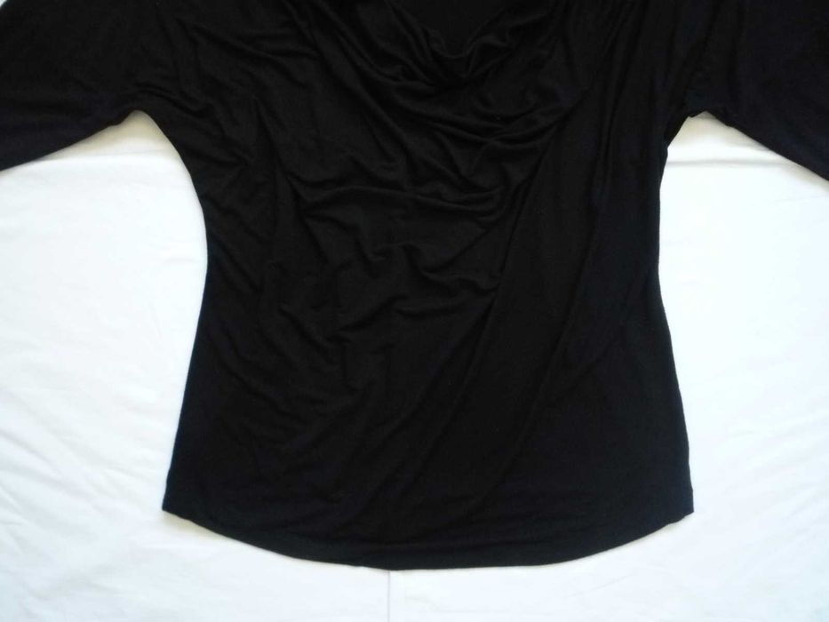 Reserved 40/L Czarna bluzka Oversize Dekolt woda 3/4 rękaw