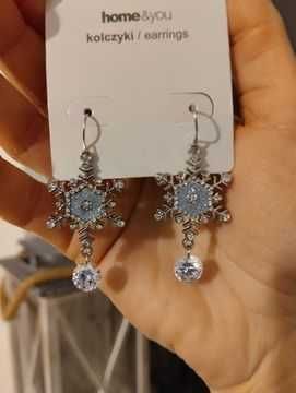 Kolczyki świąteczne śnieżynki z cyrkoniami z kryształkami