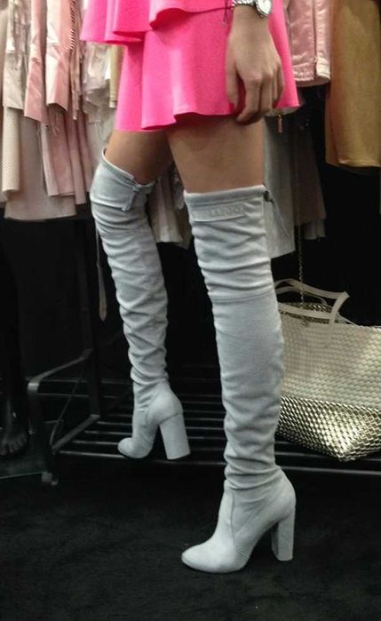 LENA LARGO kozaki za kolano szare strecz skóra 40