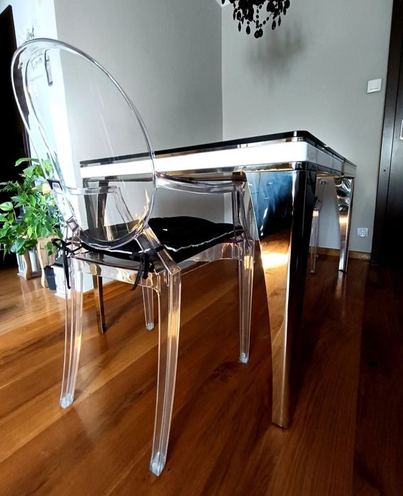 Stół szklany czarny blat Glamour gratis 3 czarne  patery home&you