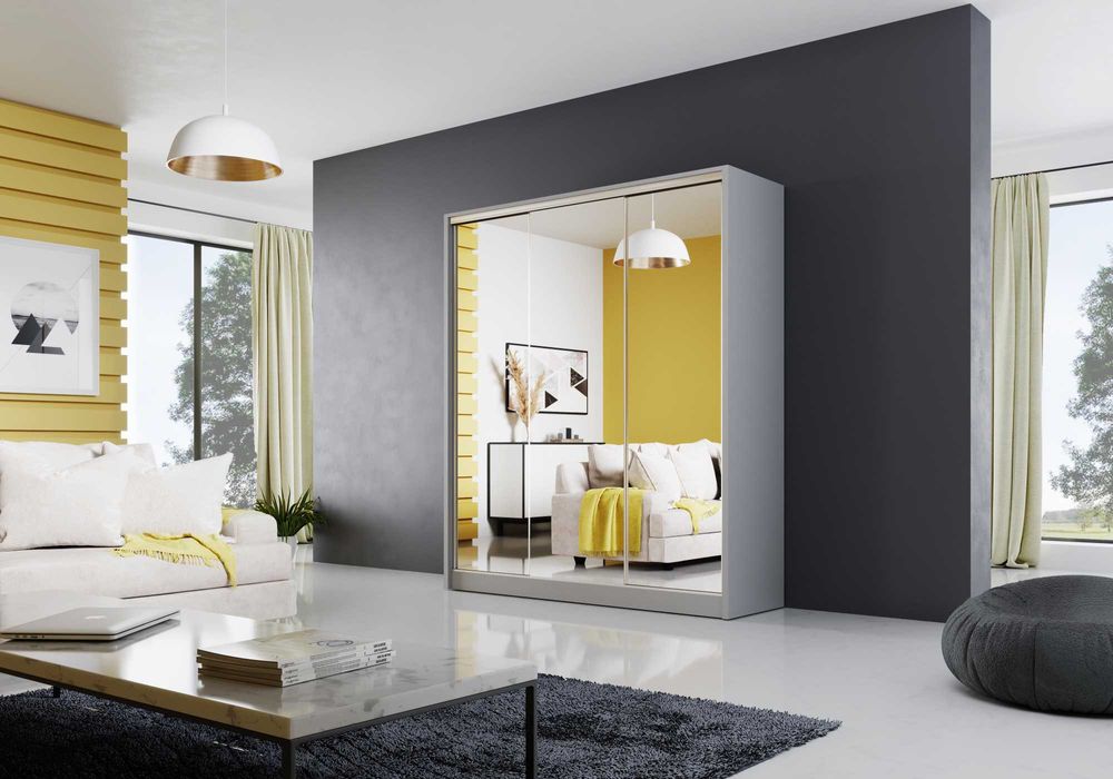 Szafa przesuwna 180 cm szara z szufladami outlet wyprzedaż promocja