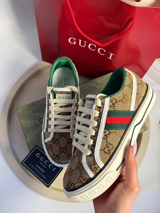 Жіночі кеди Gucci  Tennis 1977 на платформі. Кеди гуччі низькі