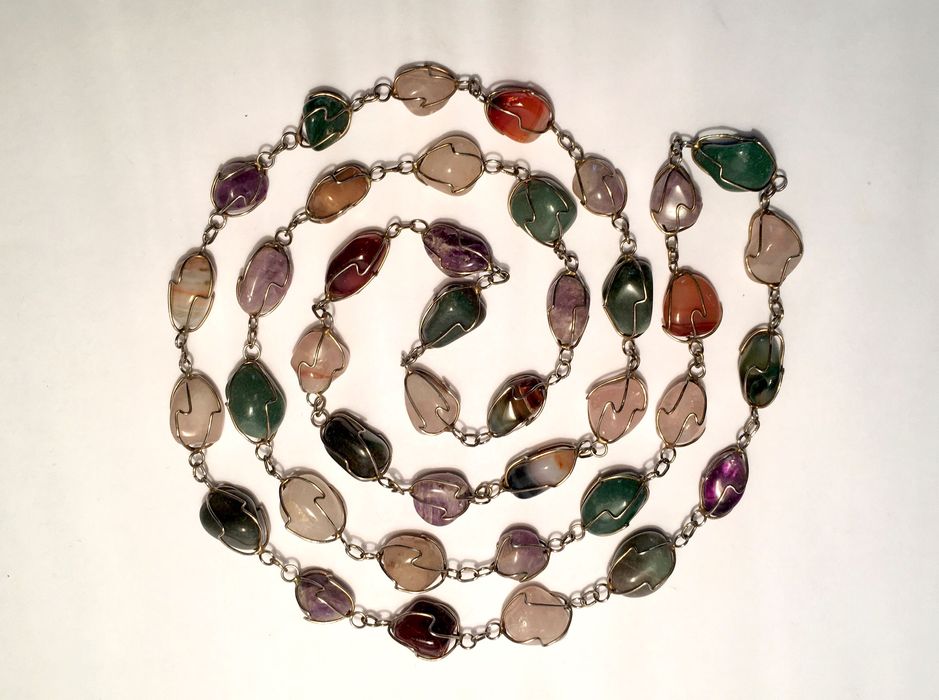 3 COLARES - pedras naturais - vidros - latão - 96 / 40 / 120 cm/s