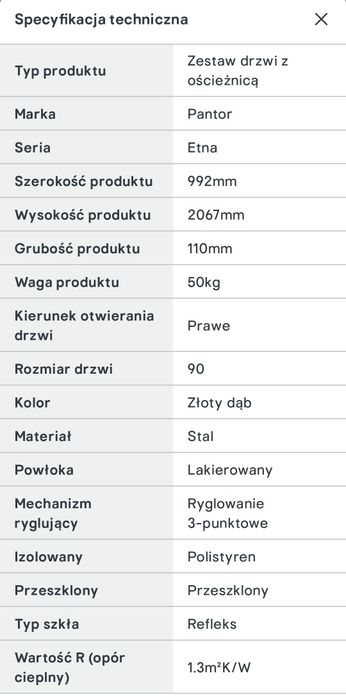 Drzwi Zewnętrzne 90 Lewe złoty Dąb Ramka Stal Szczotkowana