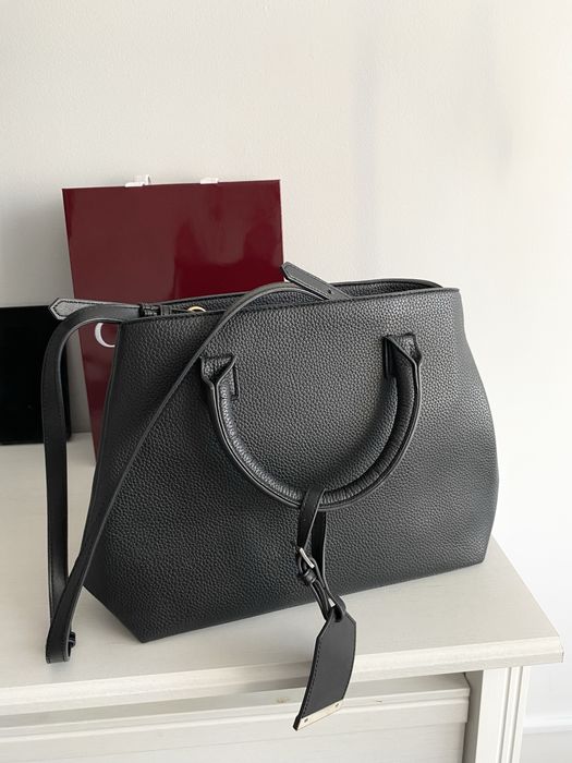 Czarna pojemna torba torebka na ramię do ręki shopper eko skórzana