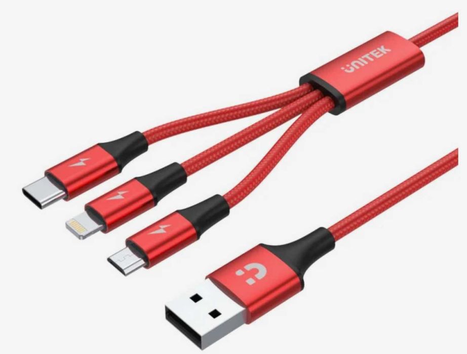Kabel USB Unitek 3w1 Lightning, micro USB, USB-C 1,2m Nowy
