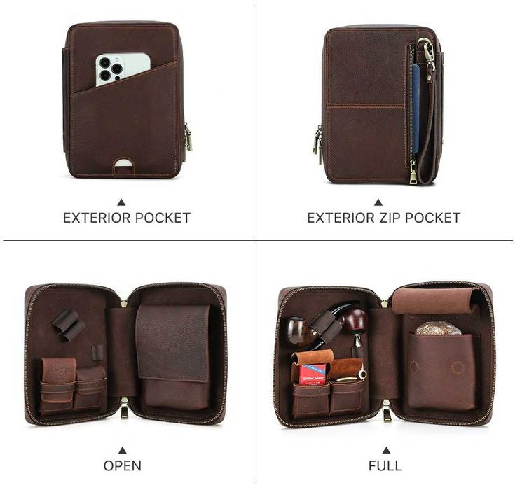 Estojo personalizado em pele para cachimbo e acessórios para fumar