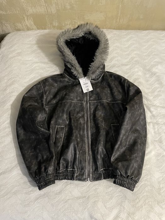 Куртка bershka, зі штучної шкіри з капюшоном та хутром, alpha industries, аляска, оверсайз, 6800/677/800