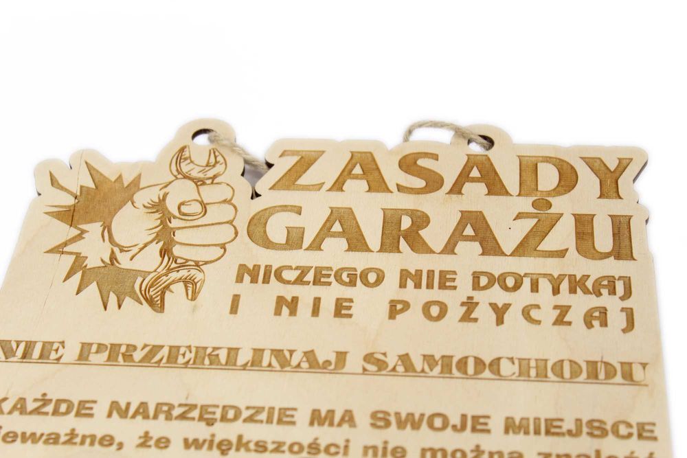 Drewniana tabliczka ZASADY GARAŻU prezent
