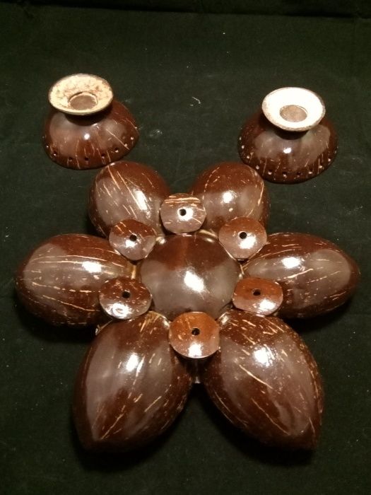 Conjunto para aperitivos em casca de coco