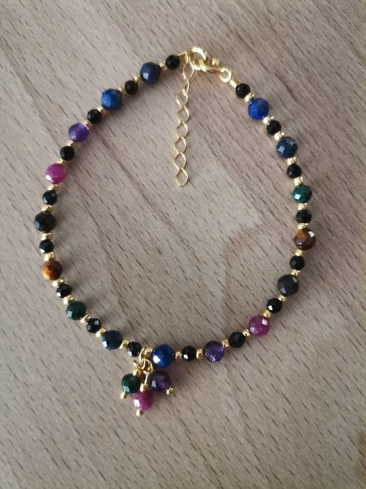 Bransoletka na lince czakry 7 czakr szafir rubin lapis turmalin ciemna