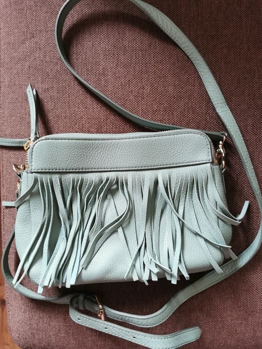 Torebka Fossil jasno miętowa skóra frędzle