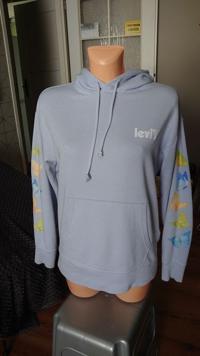 Levi's bluza damska z kapturem błękitna XS motylki kangurka