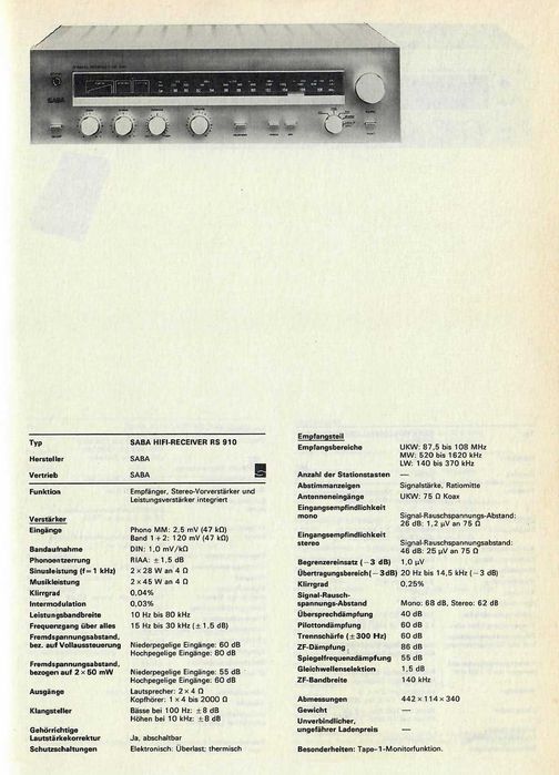 Ресивер SABA RS 910