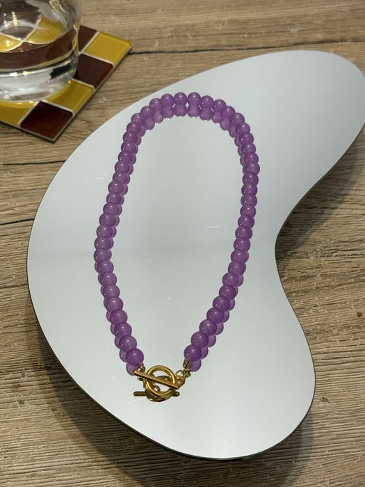 Naszyjnik retro style koraliki z kamienia fioletowy nowy klasyczny