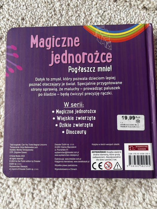 Książka pogłaszcz mnie dotykowa sensoryczna Magiczne jednorożce